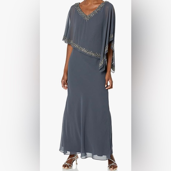 J Kara Women's Embellished Overlay floor length Gown - Picture 1 of 7